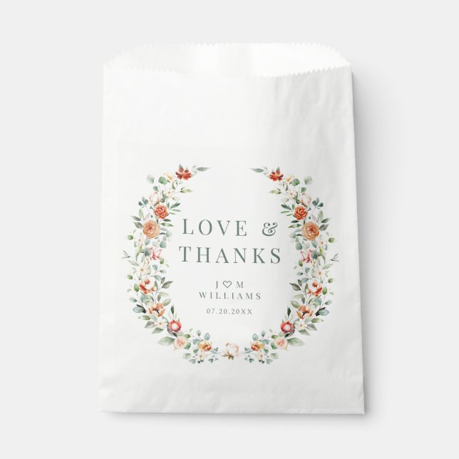 Warme orange Blume Hochzeit danke Ihnen für Tasche Geschenktütchen (Vorderseite)