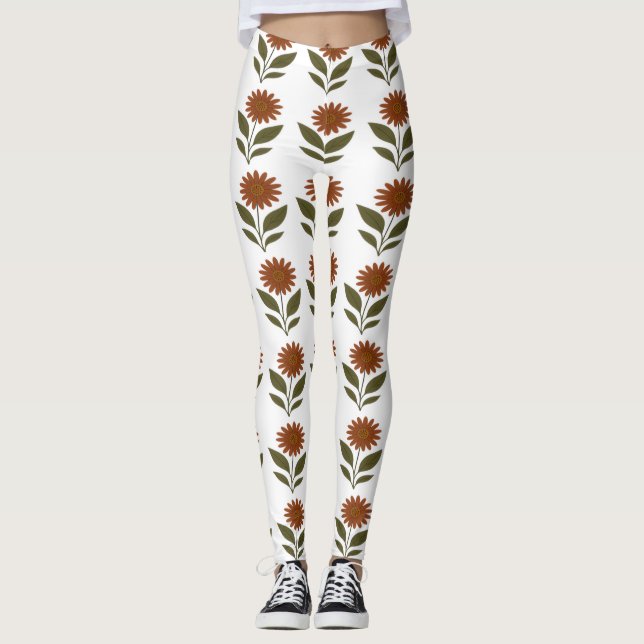 Warme orange Blumenleggings Leggings (Vorderseite)