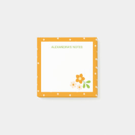 Warme Orange Ditsy-Blumen-Polka-Punkte Personalisi Post-it Klebezettel