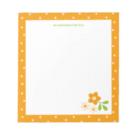 Warme Orange Ditsy-Blumen-Punkte Personalisiert Notizblock