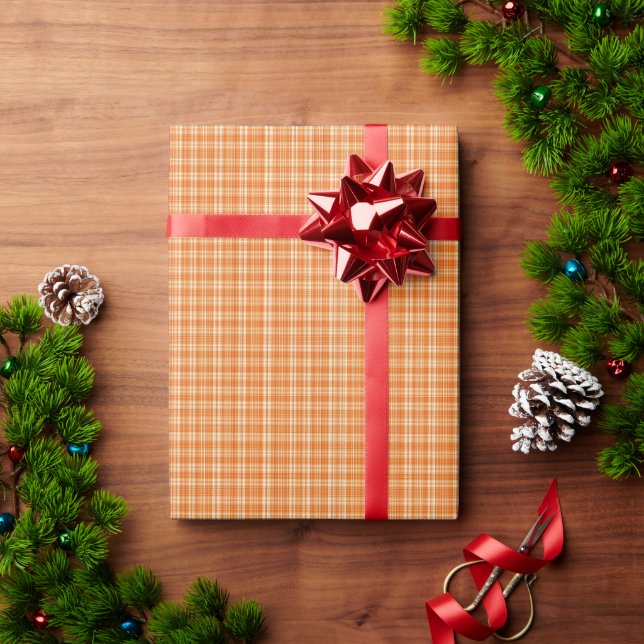 Warme Orange Leinen-Karomuster Geschenkpapier (Feiertagsgeschenk)