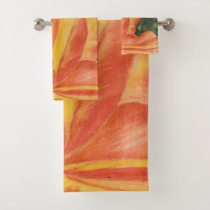 Warme Orange und rote Blütenfarbe  Badhandtuch Set