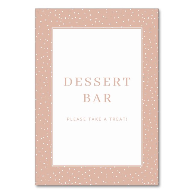 Warme Pfirsich-Polka-Dot-Dessertbar-Tafel Tischnummer (Vorderseite)