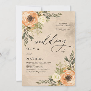 Warme Pfirsichblütenhochzeit Einladung