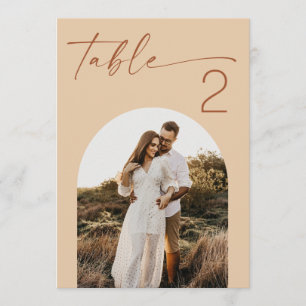 Warme Pfirsichsand-Foto-Hochzeitstisch-Nummer 5x7 Einladung