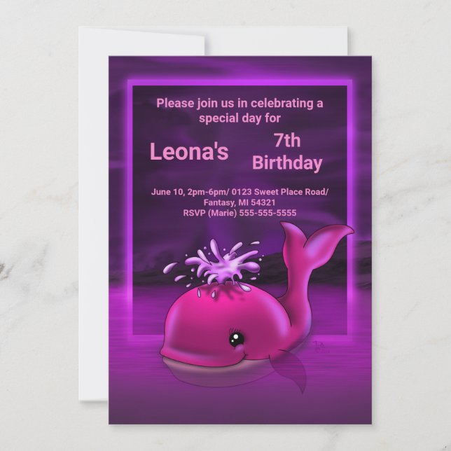 Warme Pink Whale Geburtstagsparty Einladung (Vorderseite)