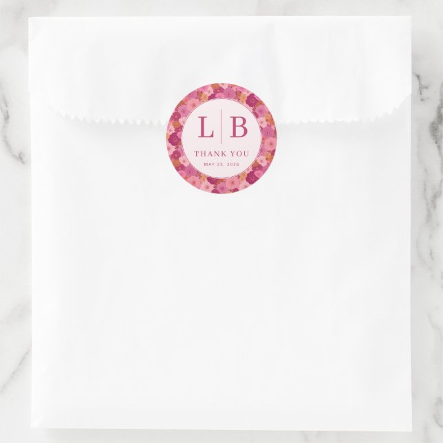 Warme Pinke Florale Feier Runder Aufkleber (Tasche)