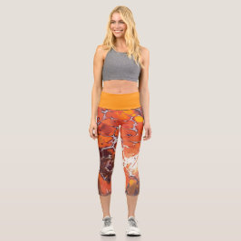 Warme Puddel-, Orange- und Pfirsichzellen Capri Leggings