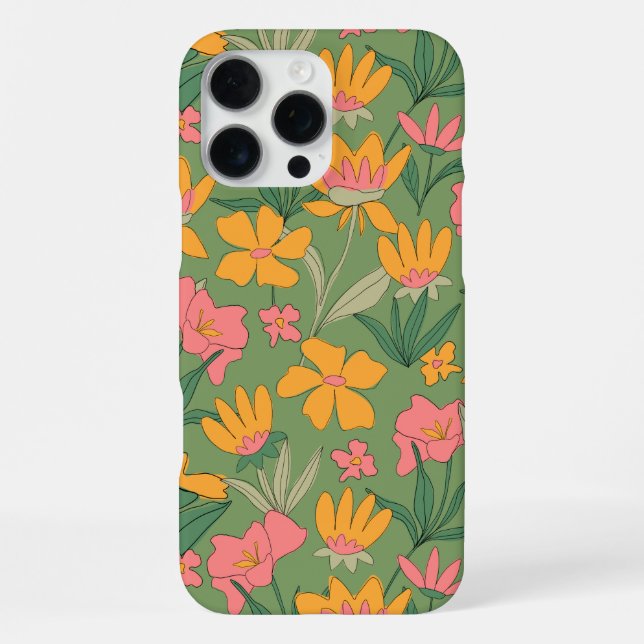 Warme Retro-Blumen-Nahtlos-Muster iPhone Hülle (Rückseite)