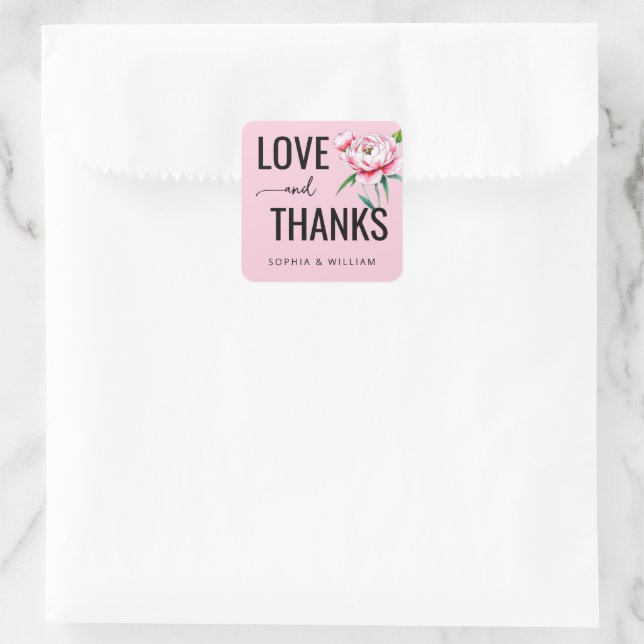 Warme rosa Blumen-Liebenotiz Quadratischer Aufkleber (Tasche)