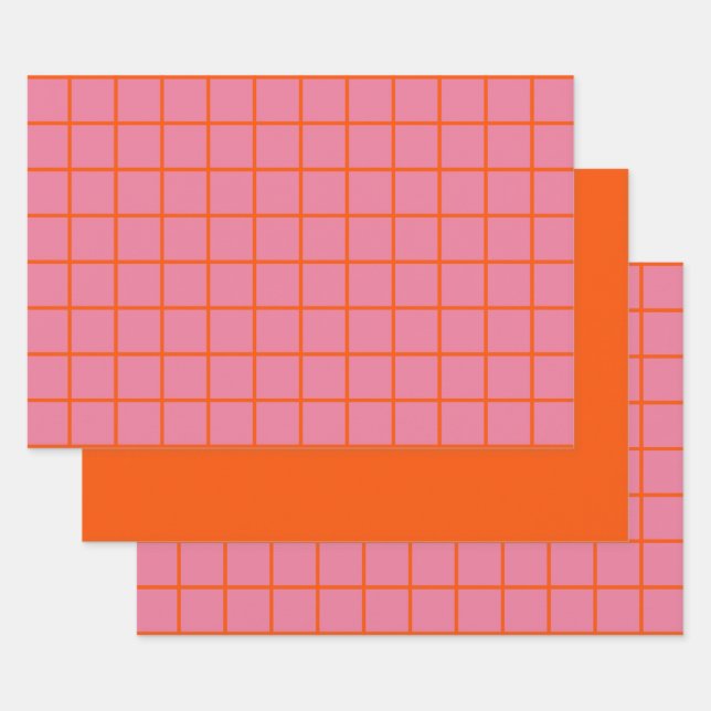 Warme rosa Farbenfrohe Retro Minimale Linien Geschenkpapier Set (Set)