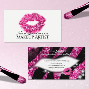 Warme Rosa Glitzer Lips Zebra Print Visitenkarte