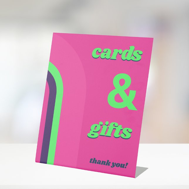 Warme rosa Groovy Retro Karten und Geschenke Hochz Sockelschild (Von Creator hochgeladen)