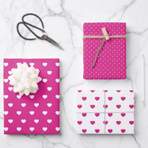 Warme rosa Herzen und Polka Punkte Geschenkpapier Set