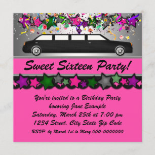 Warme Rosa Limousine 16 . Geburtstag Party Einladu Einladung