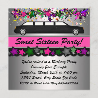 Warme Rosa Limousine 16 . Geburtstag Party Einladu Einladung