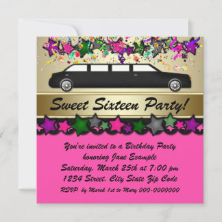 Warme Rosa Limousine 16 . Geburtstag Party Einladu Einladung