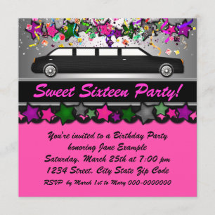 Warme Rosa Limousine Geburtstagsparty Einladung