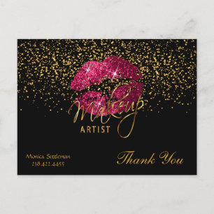 Warme rosa Lippen auf schwarz machen Postkarte