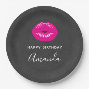 Warme rosa Lippen Glamour Illustration Geburtstag Pappteller