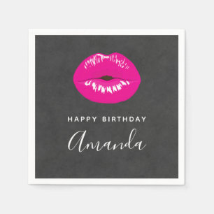 Warme rosa Lippen Glamour Illustration Geburtstag Serviette