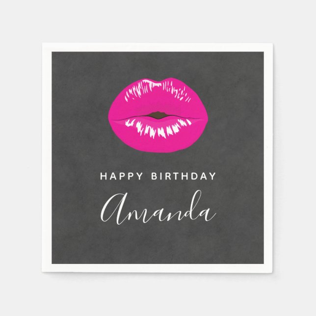 Warme rosa Lippen Glamour Illustration Geburtstag Serviette (Vorderseite)