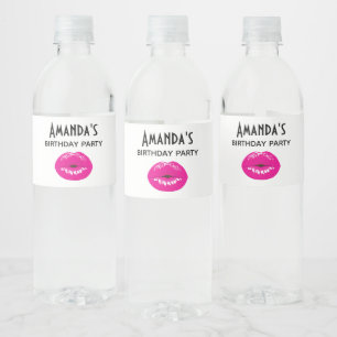 Warme rosa Lippen Glamour Illustration Geburtstag Wasserflaschenetikett