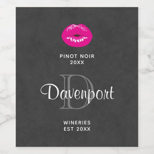 Warme Rosa Lippen Glamour Illustration Wine tastin Weinetikett (Einzelnes Label)