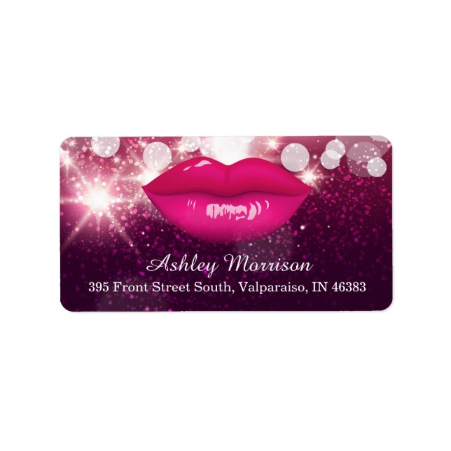 Warme Rosa Lippen Glitzer Glitzern Beauty Salon Adressaufkleber (Vorne)