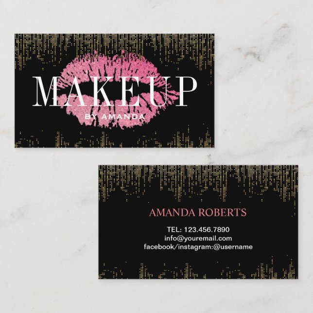 Warme rosa Lippen Makeup Artist Modernes Gold Conf Visitenkarte (Vorne/Hinten)