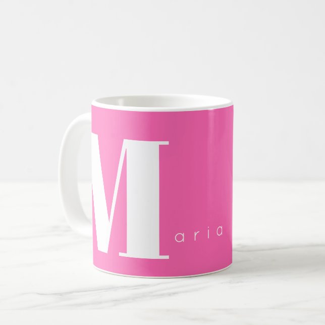 Warme rosa Monogramm Name benutzerdefinierte Typog Kaffeetasse (Vorderseite Links)
