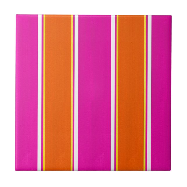 Warme rosa Orange Cabana Streifen Fliese (Vorderseite)