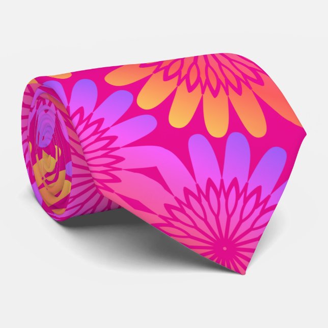 Warme rosa orange florale Retromuster Moderne Krawatte (Gerollt)