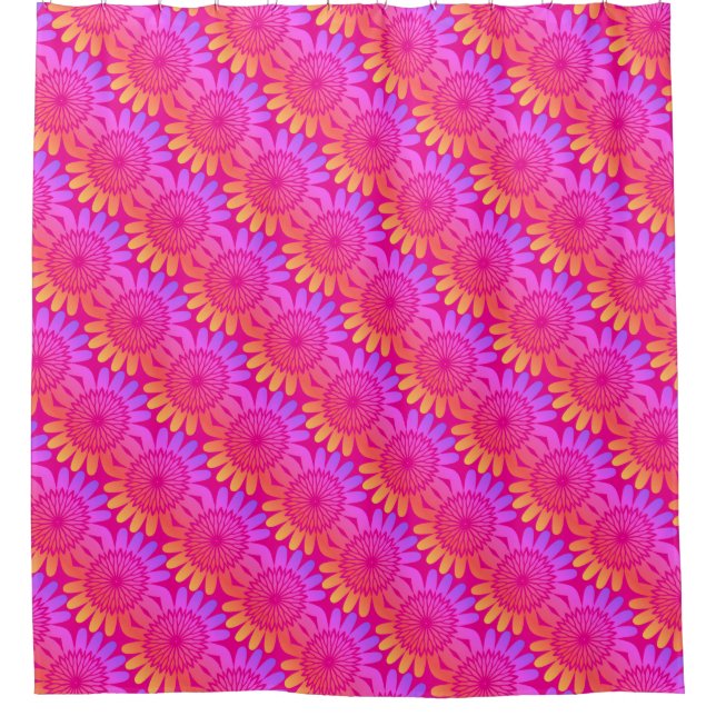 Warme rosa orangefarbene Blumenmuster Moderne Farb Duschvorhang (Vorderseite)