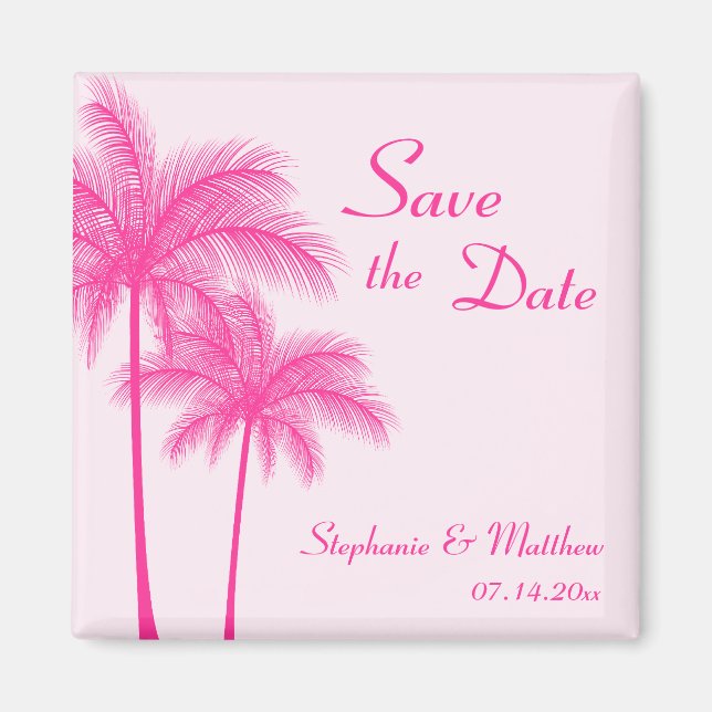 Warme, rosa Palmen tropisch Save the Date Magnet (Vorne)