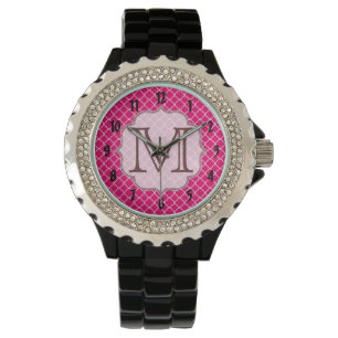 Warme rosa Quarterfolie Latti Monogram Armbanduhr