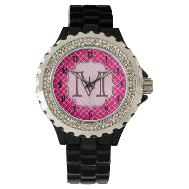 Warme rosa Quarterfolie Latti Monogram Armbanduhr (Vorderseite)