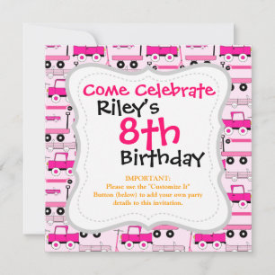 Warme rosa Räder Vintage Cars Roller Wagon Einladung