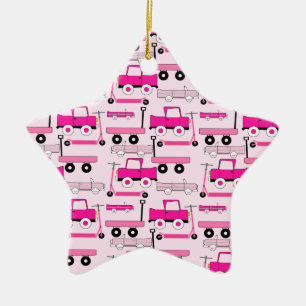 Warme rosa Räder Vintage Cars Roller Wagon Keramik Ornament