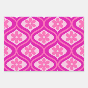 Warme, rosa Retro-Blume im Ogee-Muster des Mittelj Geschenkpapier Set