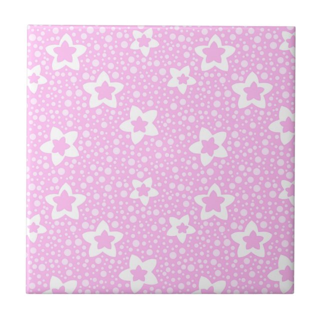 Warme rosa Retropolka-Punkte mit Blumenmuster Fliese (Vorderseite)