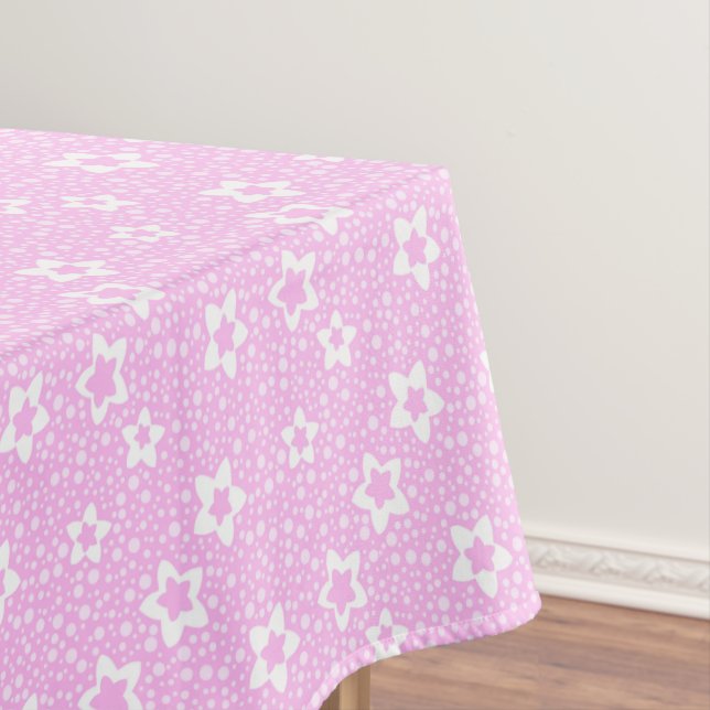 Warme rosa Retropolka-Punkte mit Blumenmuster Tischdecke (Beispiel)