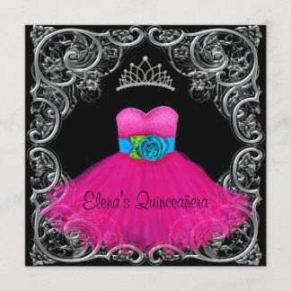 Warme Rosa Schwarze Quinceanera Einladung