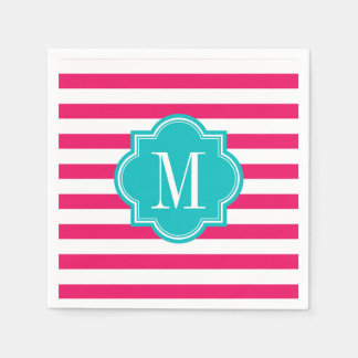 Warme rosa Streifen mit Aquamariner Monogramm Serviette