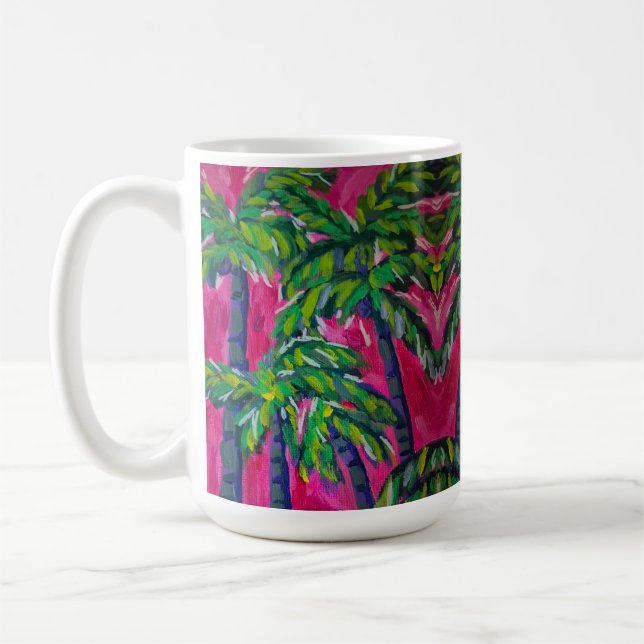 Warme rosa tropische Palmen Kaffeetasse (Links)