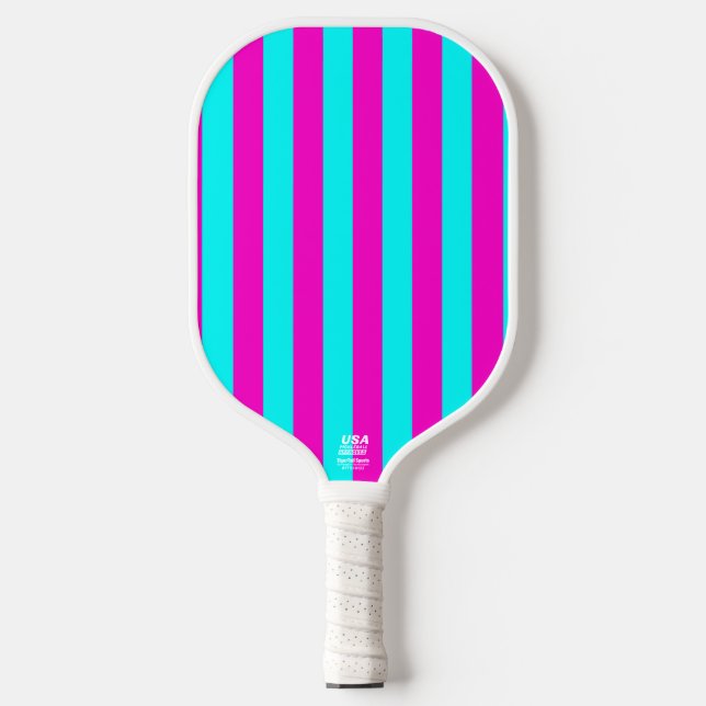 Warme rosa und blaue türkisfarbene Streifen Pickleball Schläger (Vorderseite)