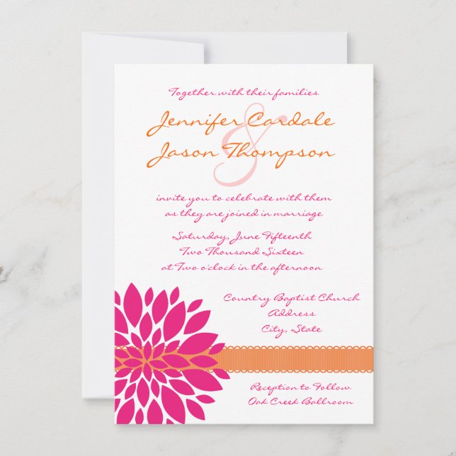 Warme Rosa und orange Blume Hochzeitseinladungen Einladung (Vorderseite)