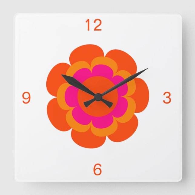 Warme rosa und orange Blume rund Uhr (Vorderseite)