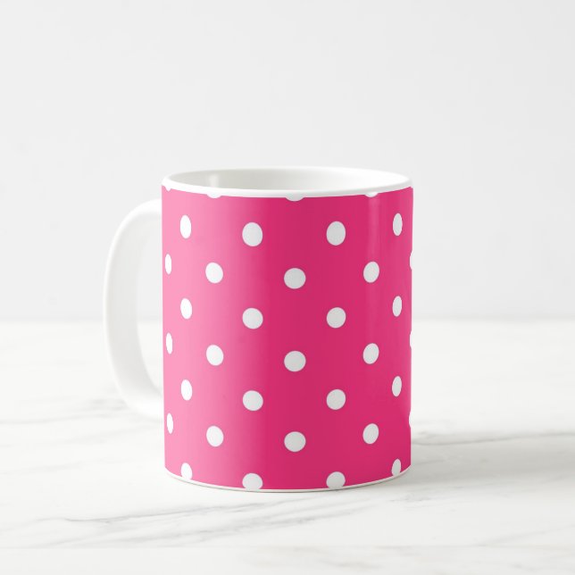 Warme rosa und weiße Polka-Punkte, Kaffeetasse (Vorderseite Links)