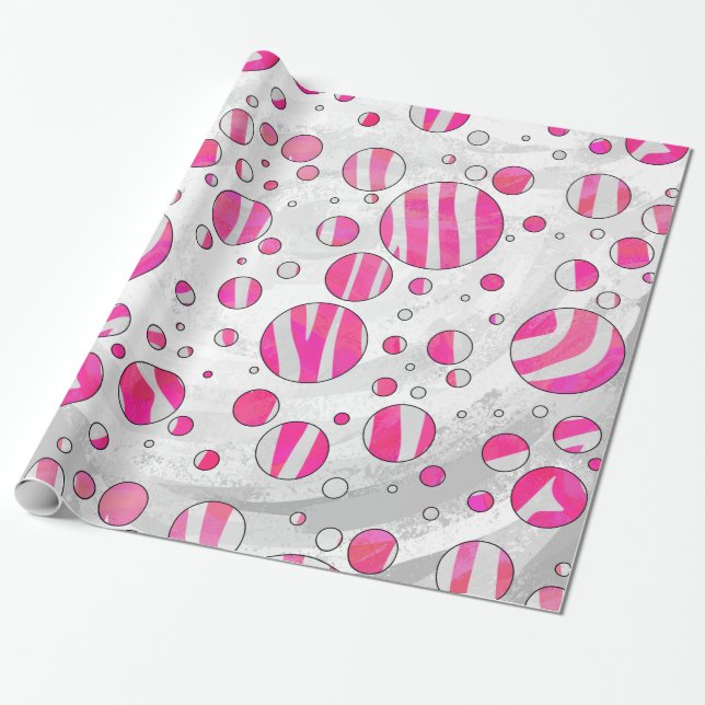 Warme rosa und weiße Zebra-Polka-Punkte Geschenkpapier (Ungerollt)